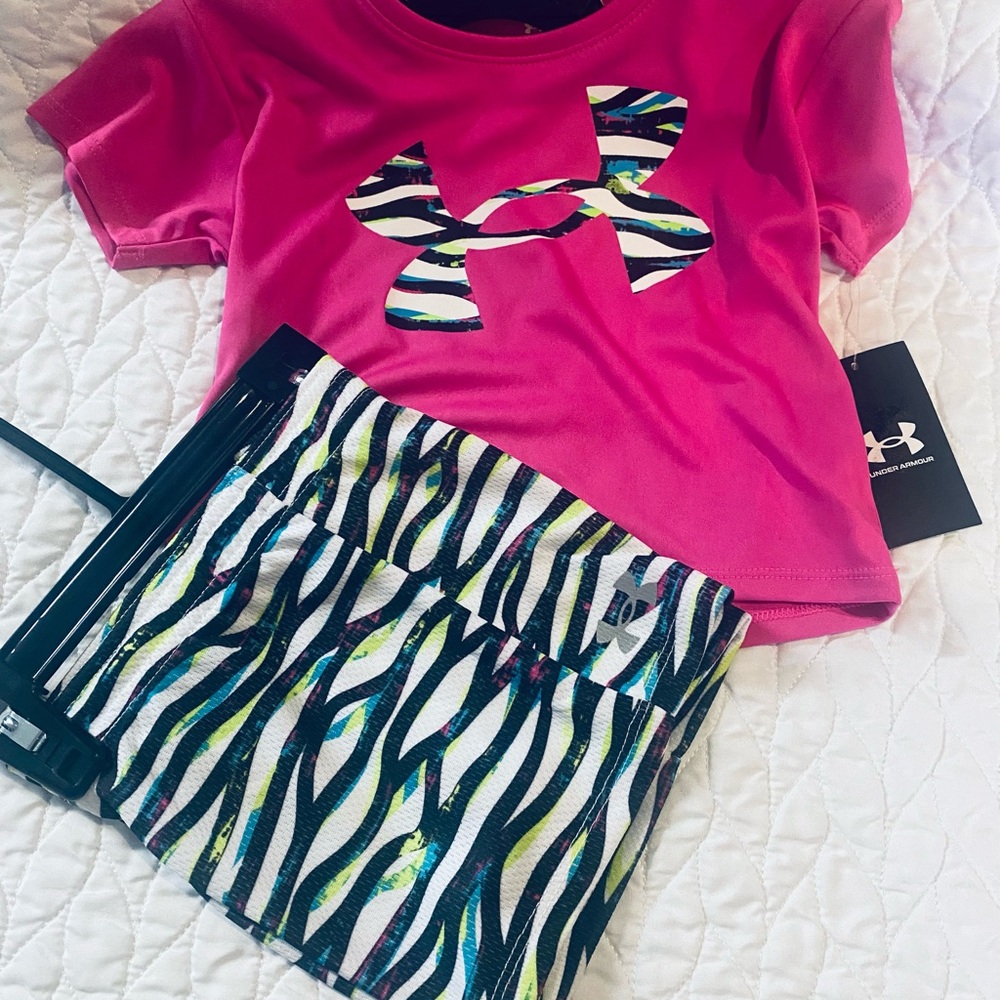 Under Armour Girls Pink Top with Multicolor Zebra Skort